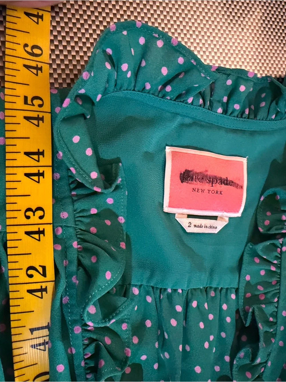 kate spade Teal Polka Dot Ruffle Wrap Midi Dress size 2